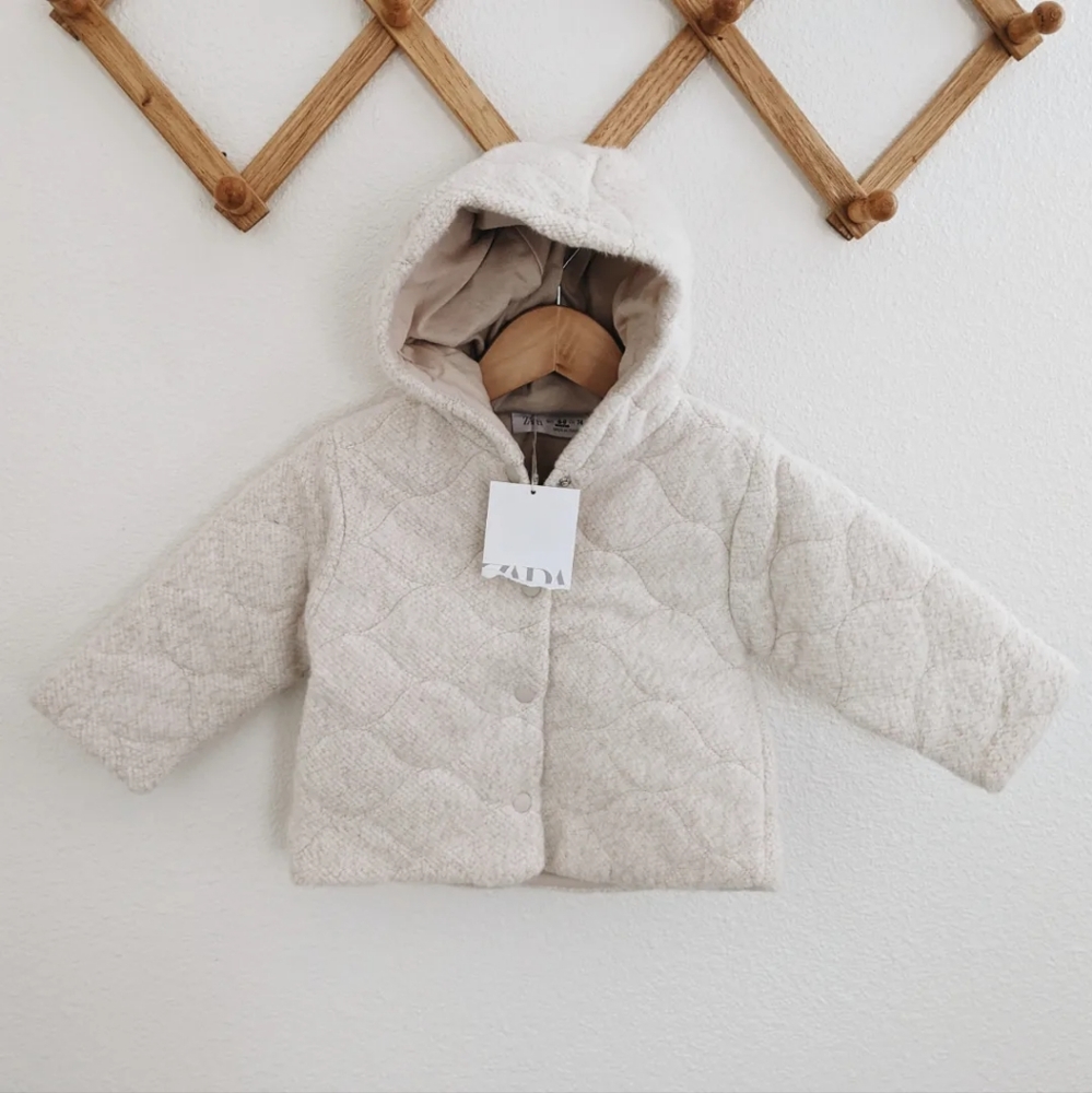 Zara NWT cream quilted coat